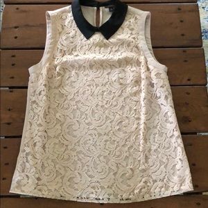 Ann Taylor blush lace tank with black collar